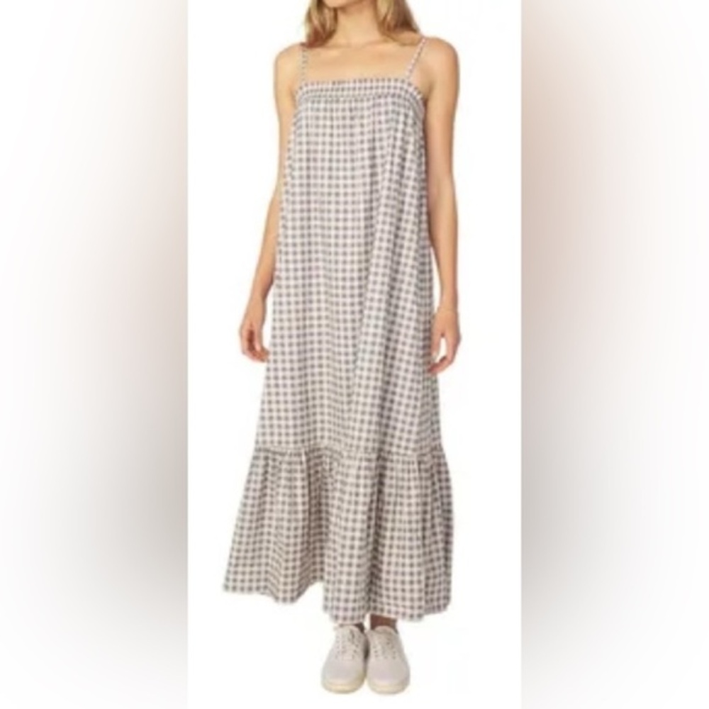 NWOT WeWoreWhat x Revolve Gingham Column Maxi Dress in Cream and Grey-Blue -‎ L